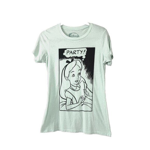 Disney Mint Green Alice in Wonderland L Graphic Tee Tea Party? Y2K 90s Long Fit - Picture 1 of 6